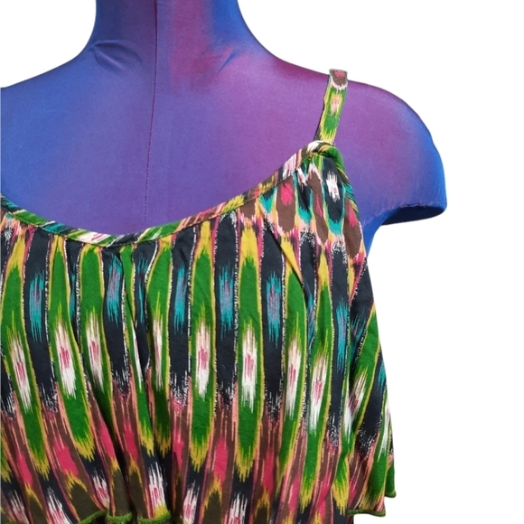 Nine West Jewel Tone Ruffle Layered Smocked Waist Tank Top Size Medium Women's - Picture 2 of 7